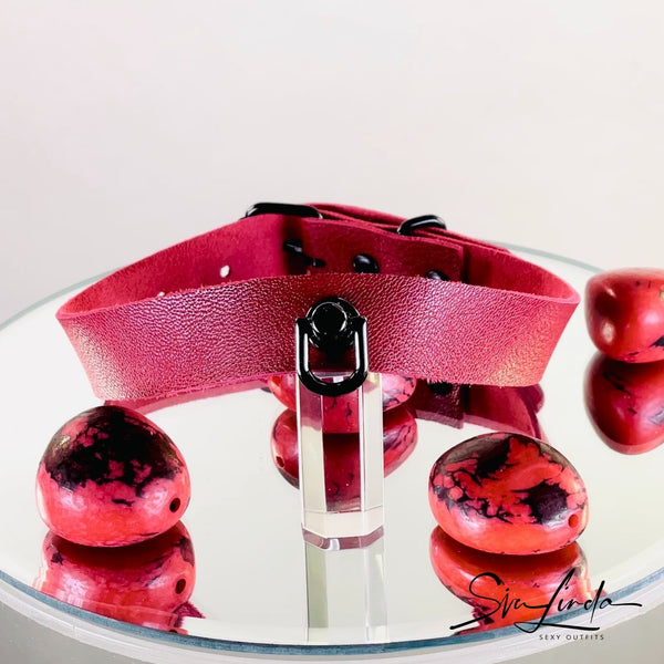 SiaLinda: Halsband Ziegennappa rot, feinstes italienisches Leder, pur, mit Kristall oder mit O-Ring - SiaLinda.com